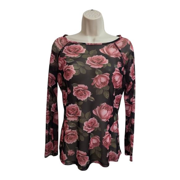 Kate Kasin Tops - Kate Kasin Y2K Floral Sheer Mesh Long Sleeve Shirt Shirt Medium
